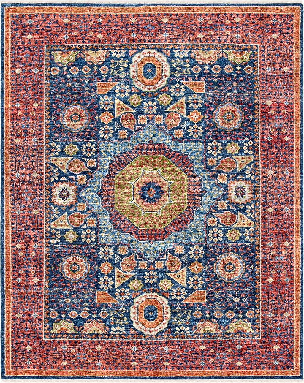 Samarkand Red/Blue Hand-Knotted Traditional Oriental Medallion Premium Wool Dining Area Rug