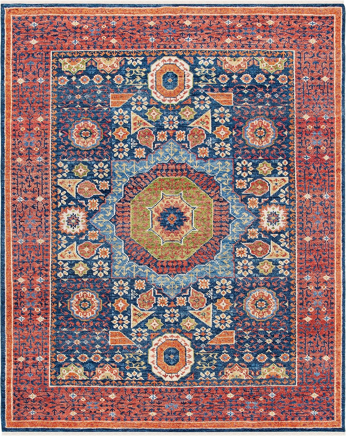 Samarkand Red/Blue Hand-Knotted Traditional Oriental Medallion Premium Wool Dining Area Rug