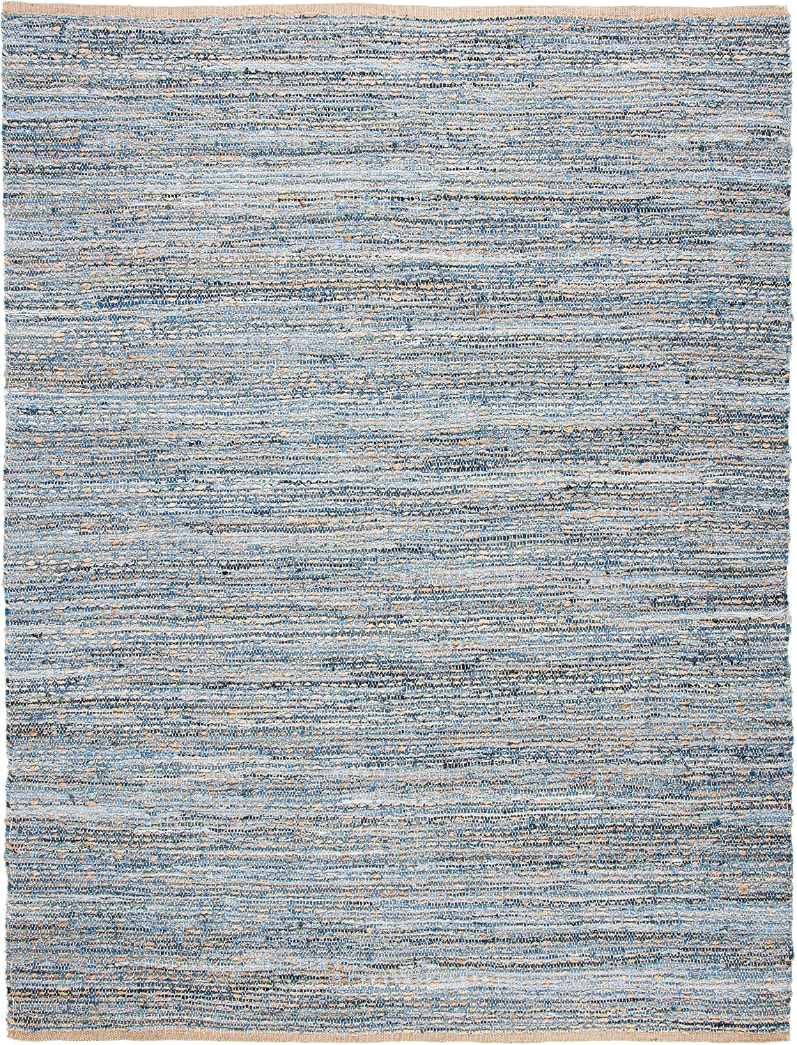 Area Rug - Cape Cod Collection - Large - Natural & Blue, Handmade Flat Weave Braided Jute, Ideal, Dining Space