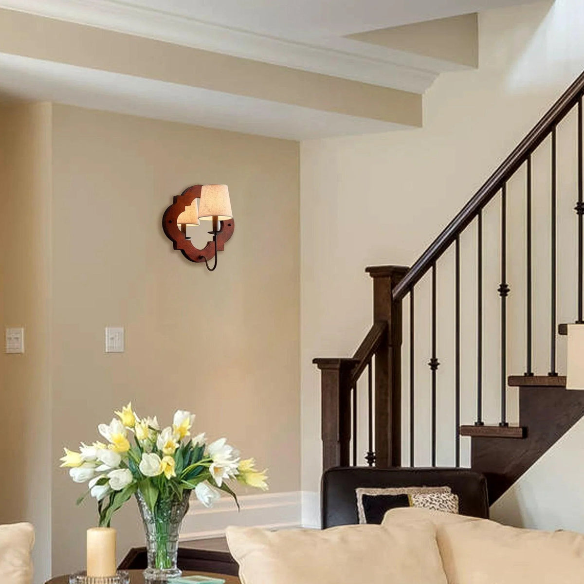 1-Light Rustic Iron Wood Wall Sconce Lighting