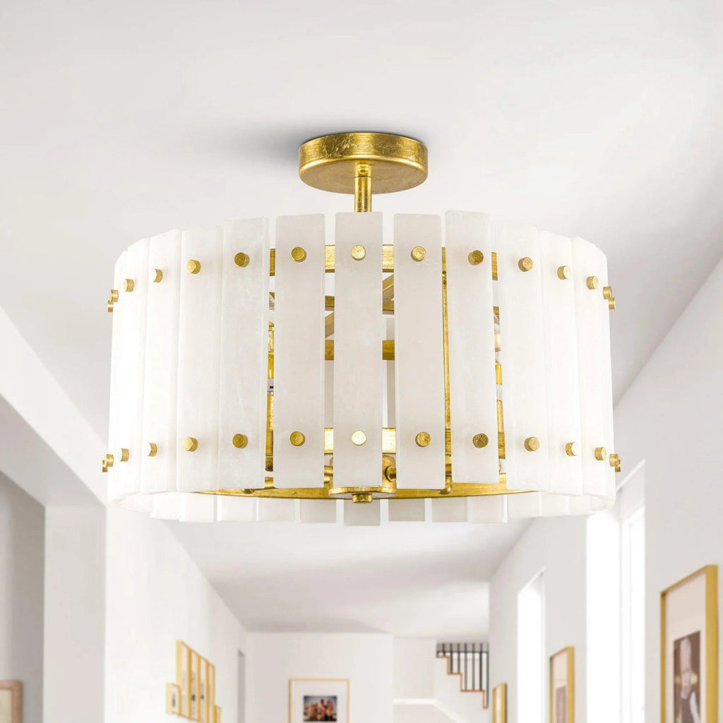 4-Light Modern Drum Marble Semi Flush Mount Ceiling Light