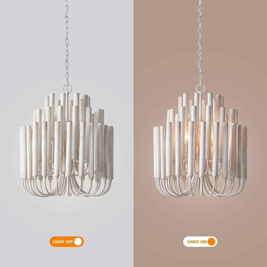 20 Inch Borg 5-Light White Wooden Chandelier