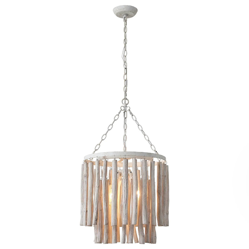 17 Inch Milo 4-Light White Wooden Chandelier