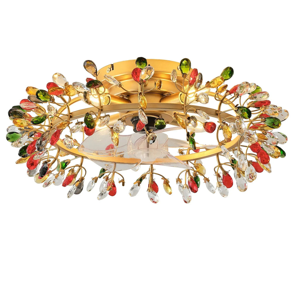 23" Clara Golden Crystal Flush Mount Ceiling Fan with Light and Remote