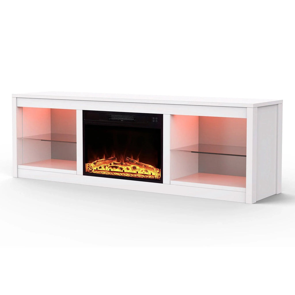 Modern 66" LED TV Stand with 23" Insert Electric Fireplace for Living Room