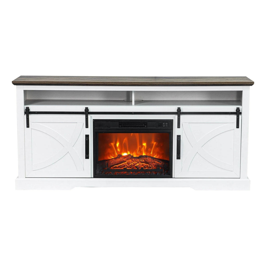 68" Farmhouse TV Stand with 23" Insert Opening Electric Fireplace