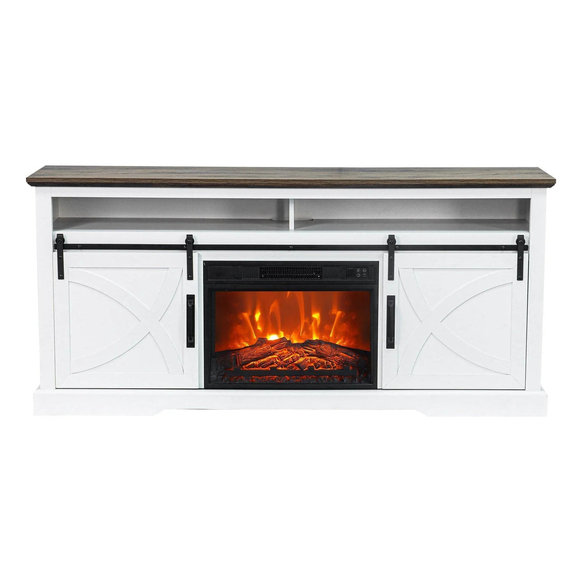 68" Farmhouse TV Stand with 23" Insert Opening Electric Fireplace