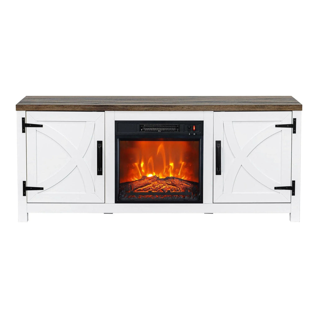 Modern White Electric Fireplace TV Stand For 58 Inch TV Storage Cabinet For Living Room