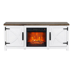 Modern White Electric Fireplace TV Stand For 58 Inch TV Storage Cabinet For Living Room