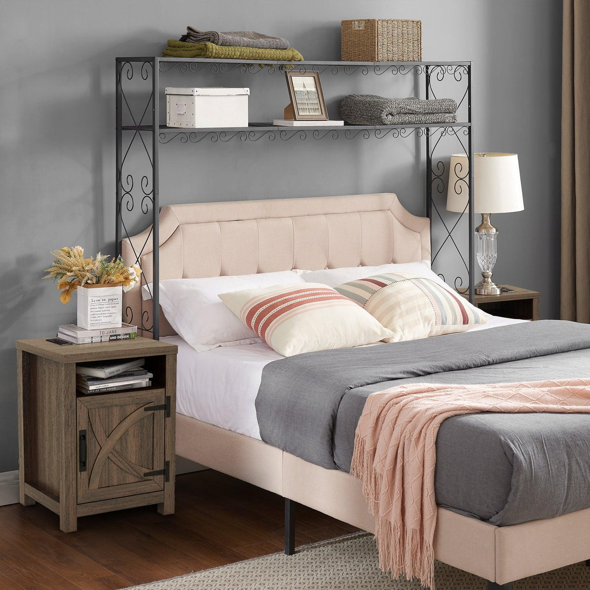 18" Solid Wood Farmhouse Nightstand for Bedroom in Brown or Grey or White