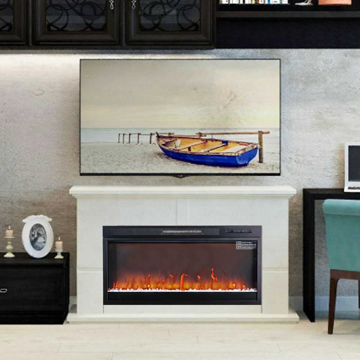 36" Modern Black Insert Electric Fireplace with Remote Control