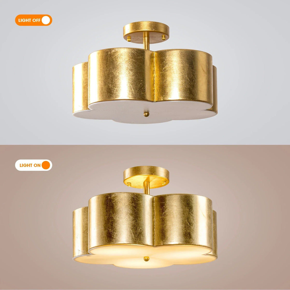 Golden Modern Semi Flush 3-Light Ceiling Lighting