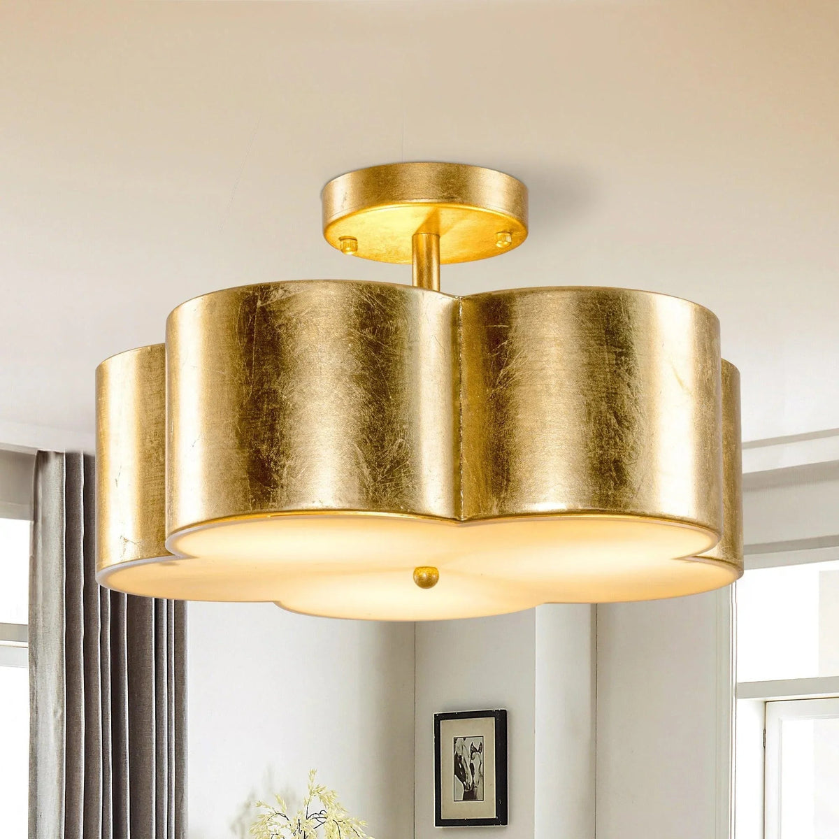 Golden Modern Semi Flush 3-Light Ceiling Lighting