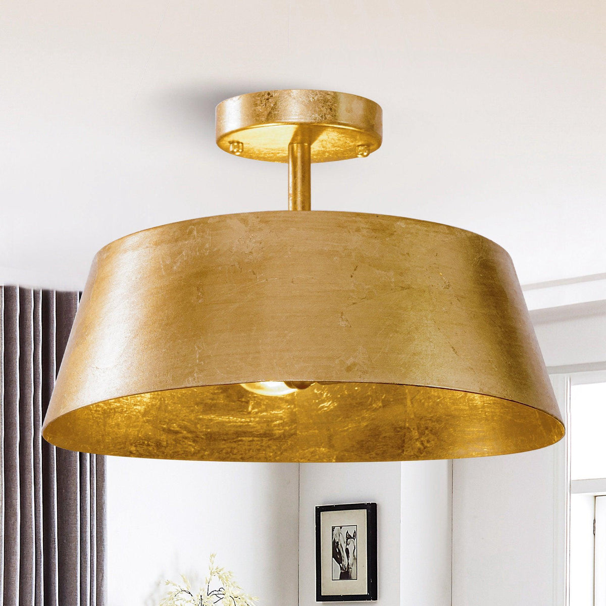 3-Light Golden Semi Flush Mount Lighting