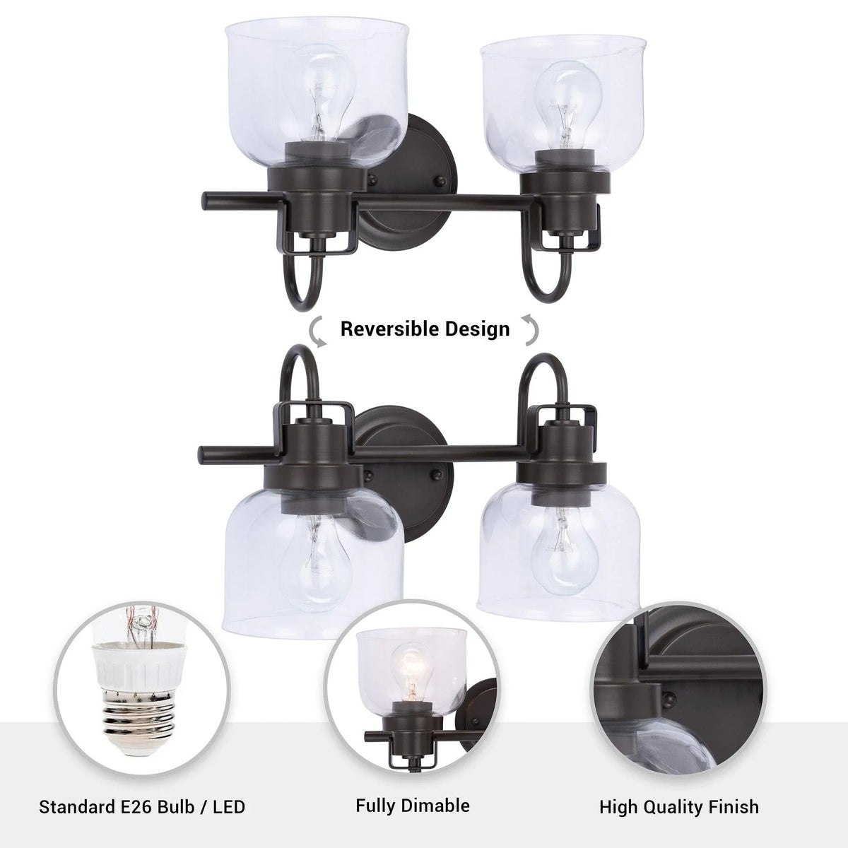 Brighton 2-Light Dark Bronze Dimmable Bathroom Vanity Light