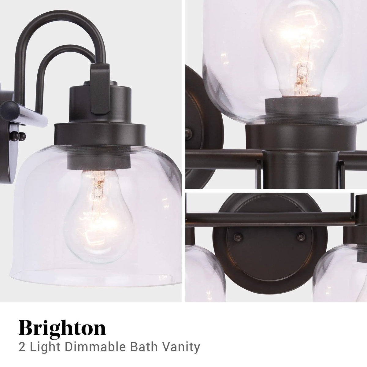 Brighton 2-Light Dark Bronze Dimmable Bathroom Vanity Light