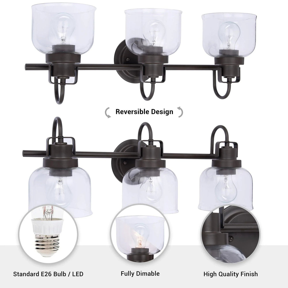 Brighton 3-Light Dark Bronze Dimmable Bathroom Vanity Light