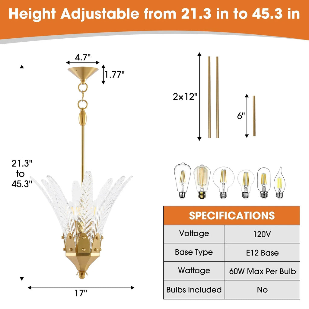 17 Inch Vito 3-Light Feather-shaped Island Pendant Light