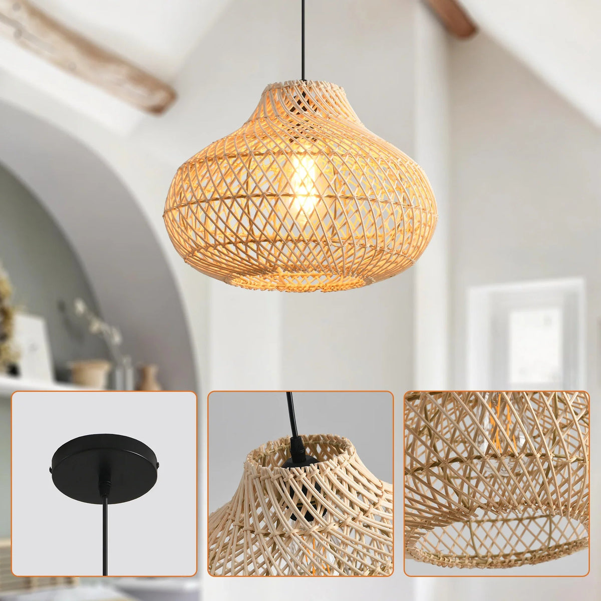 19" Winston Bohemian Handwoven Rattan Island Pendant Light