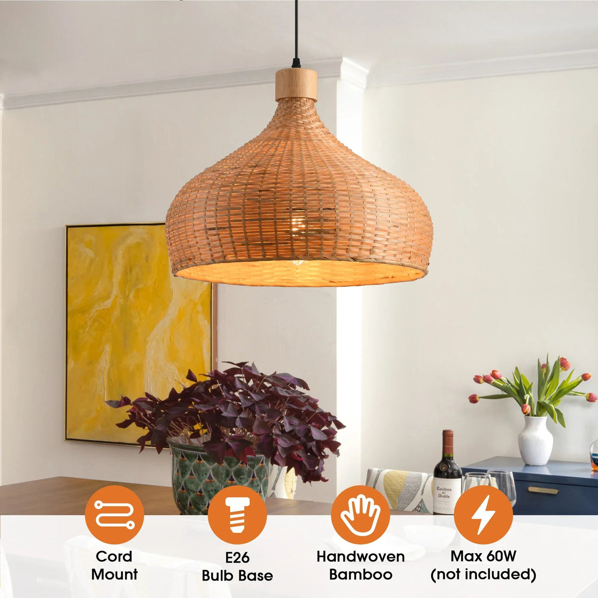 18" Winfred Bohemian Handwoven Bamboo Island Pendant Light