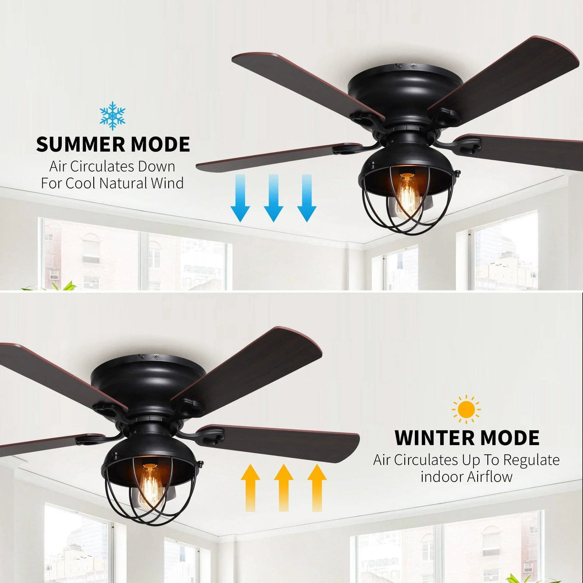 42" Traditional Flush Mount Reversible Ceiling Fan with Lighting and Remote Control