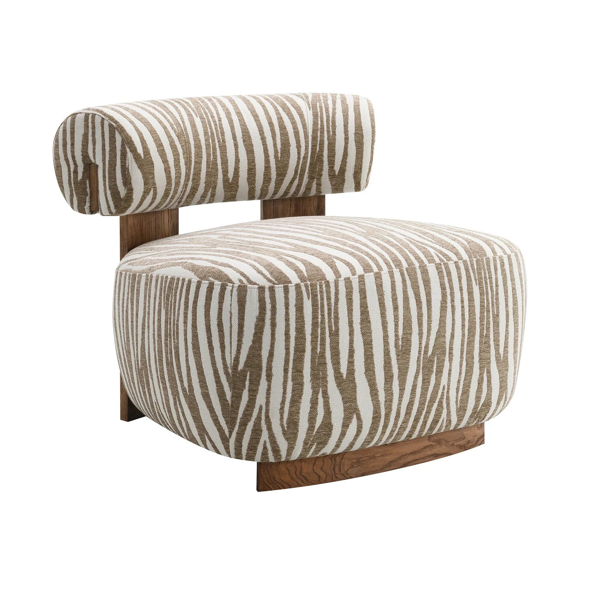 30 Inch Chenille Zebra-Stripe Accent Chair with Cylindrical Backrest