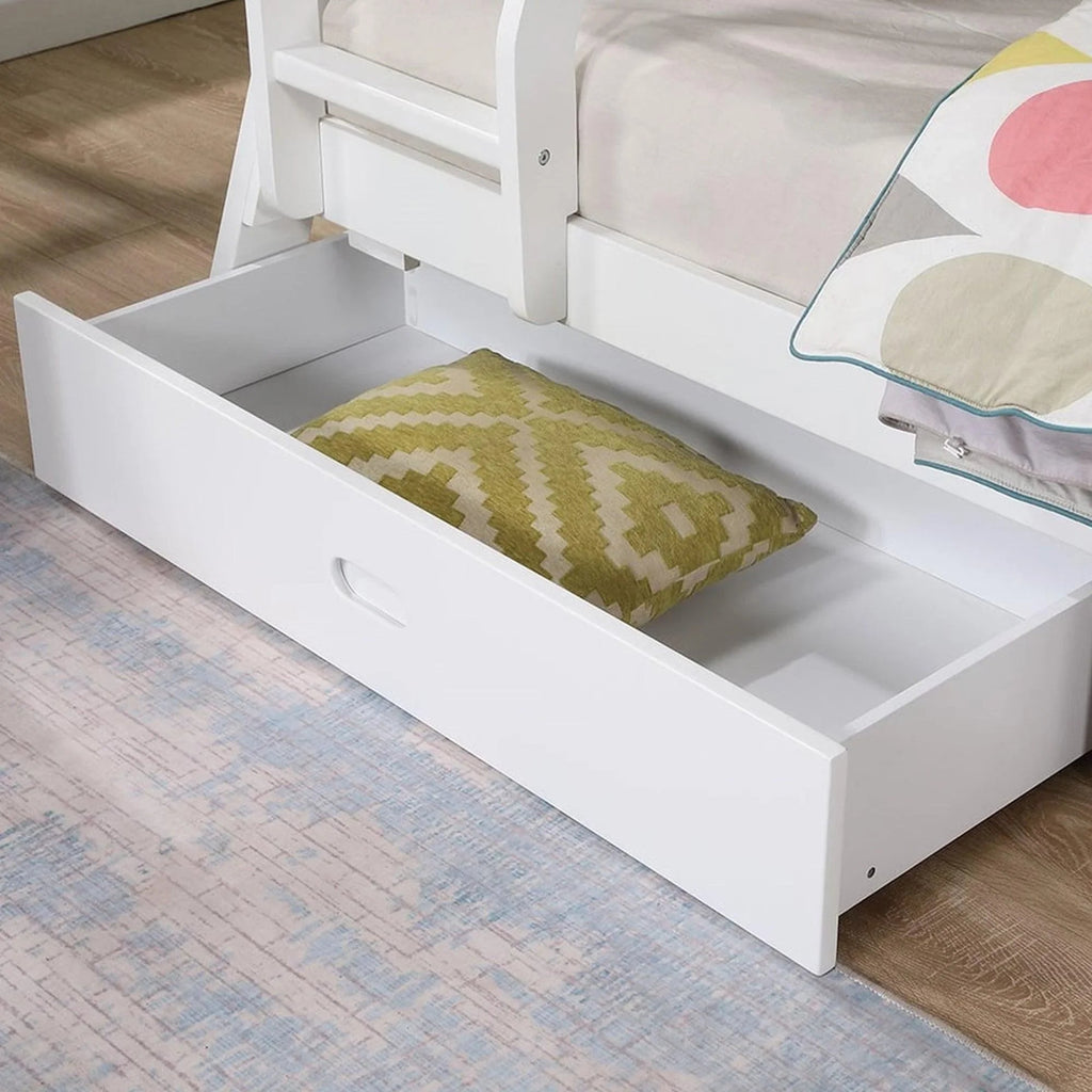 Solid Wood Twin / Full Bunk Bed with Reversible Angled Ladder and Underbed Drawers
