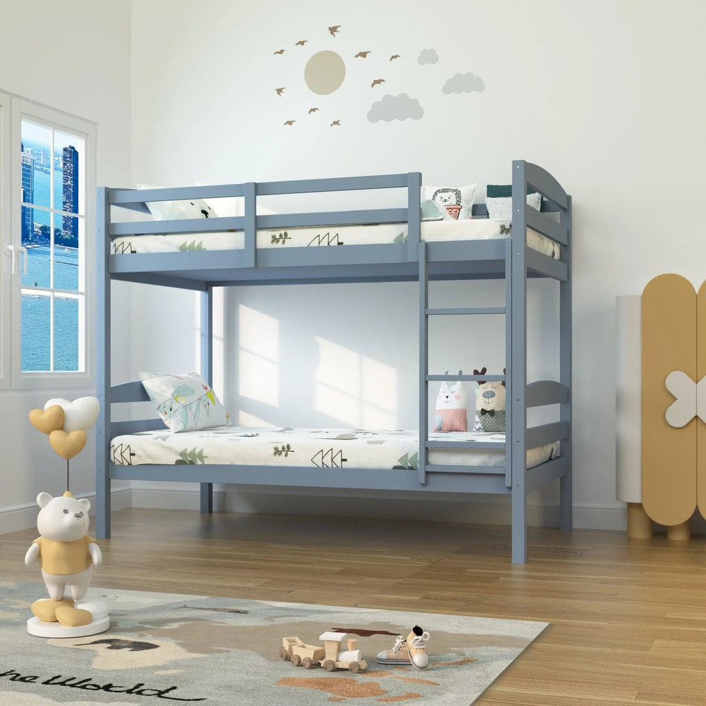 Transitional Solid Hardwood Twin over Twin Bunk Bed, Patented Insert & Lock Joint for Extra Safety for Kids