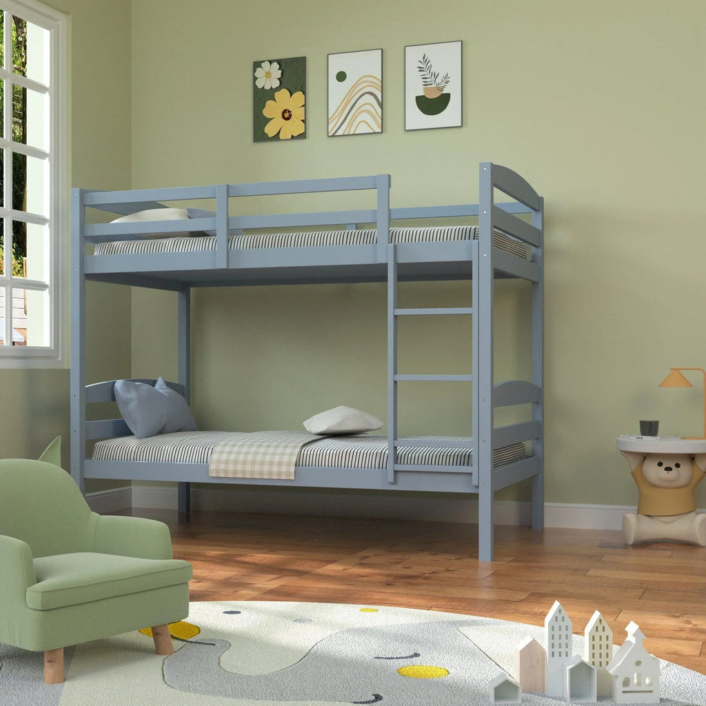 Transitional Solid Hardwood Twin over Twin Bunk Bed, Patented Insert & Lock Joint for Extra Safety for Kids