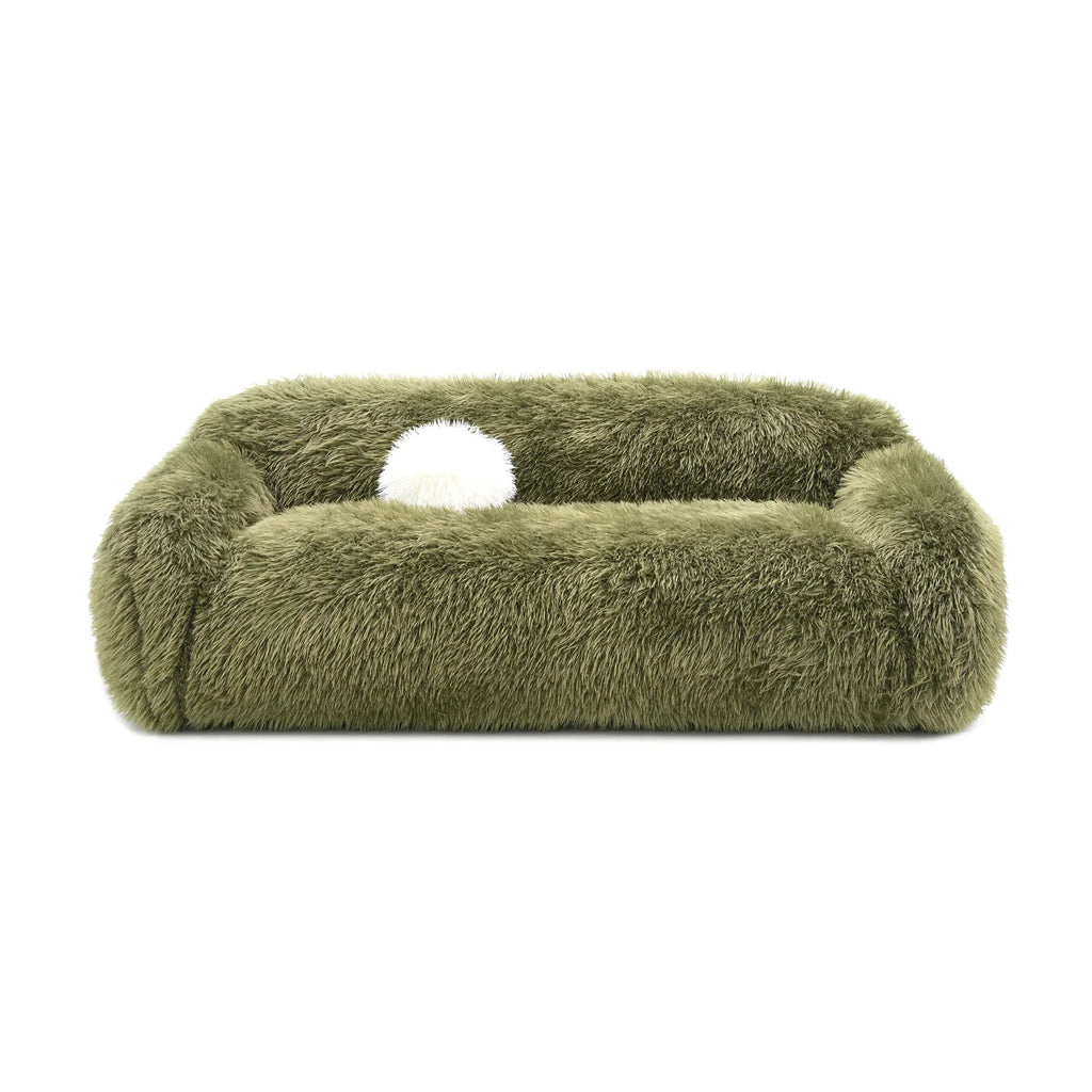 84 Inch Darwen Modern Faux Fur Sofa with Ball Pillow for Living Room