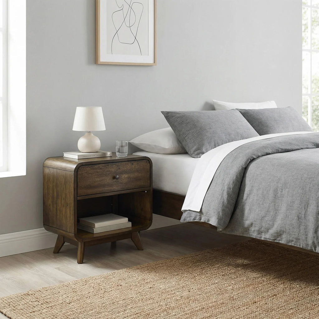 27 Inch Rustic Oak 1-Drawer Nightstand with LED