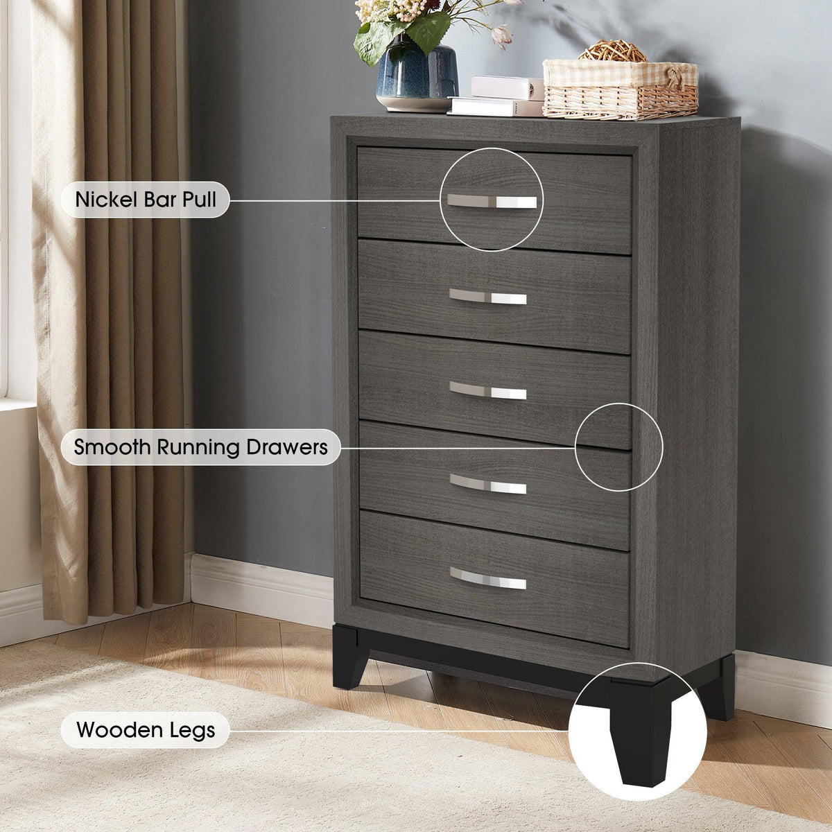 Contemporary 31" Chest with 5-Drawer for Bedroom, Livingroom