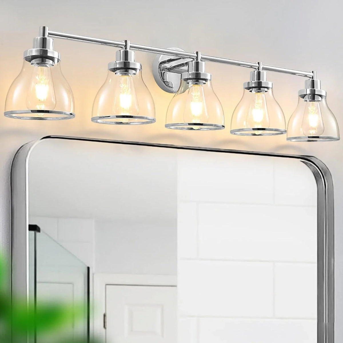 Hermosa Modern Polished Nickel & Black 5-Light Bathroom Vanity Light