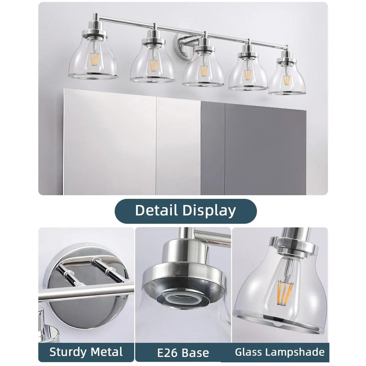 Hermosa Modern Polished Nickel & Black 5-Light Bathroom Vanity Light