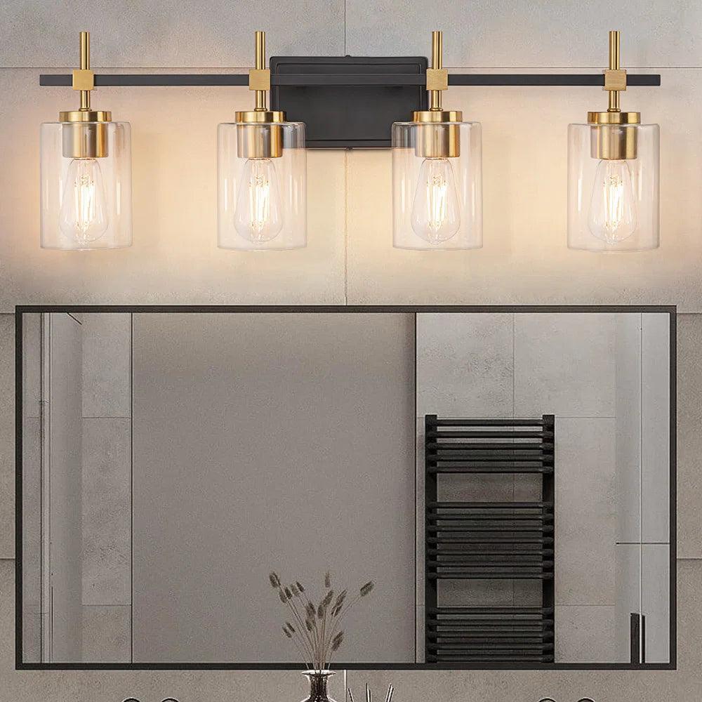 Jasper Black & Gold Clear Glass 4-Light Bathroom Vanity Light