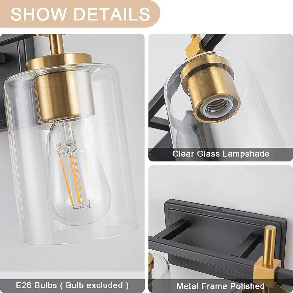 Jasper Black & Gold Clear Glass 4-Light Bathroom Vanity Light