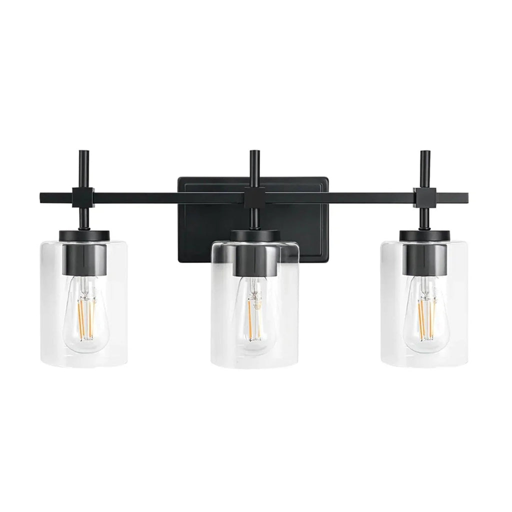 Jasper 3-Light Modern Clear Glass Bathroom Vanity Light, Black & Nickel