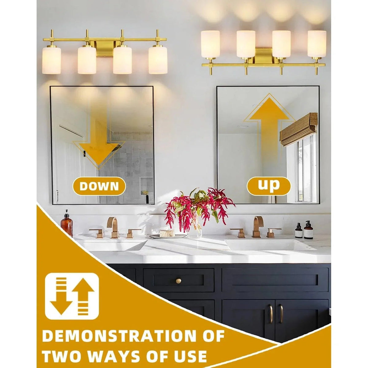 Jasper Gold Modern Frosted Glass 4-Light Bathroom Vanity Light