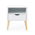19" Jeff White End Table with Drawer and Shelf for Bedroom, Minimalist Sofa
