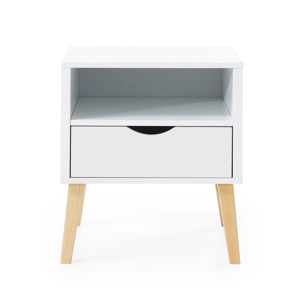 19" Jeff White End Table with Drawer and Shelf for Bedroom, Minimalist Sofa
