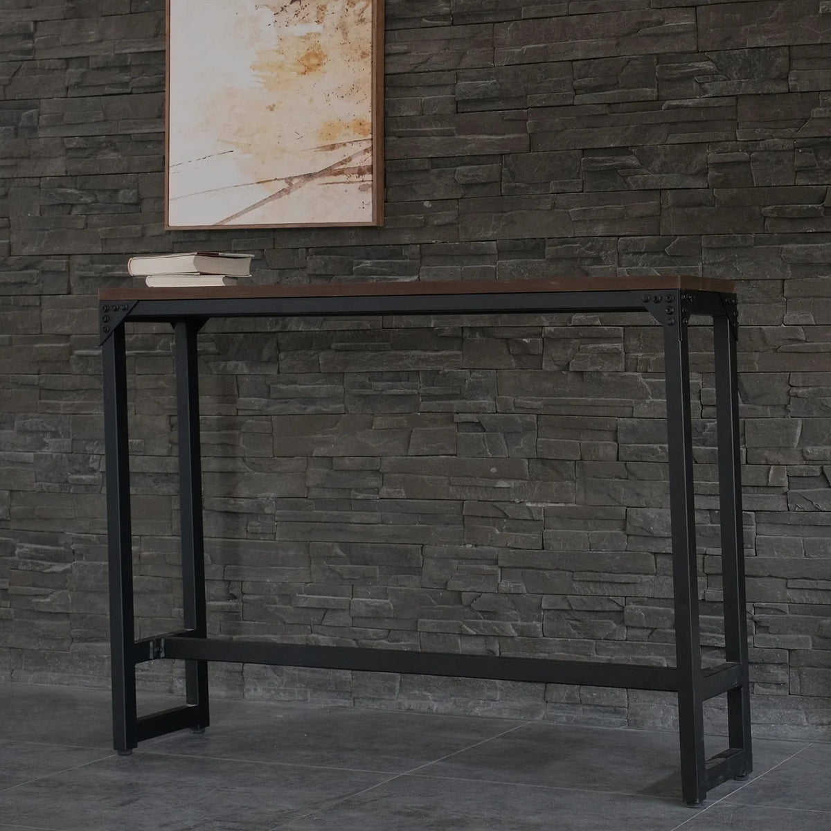 55"W Minimalist Logan Solid Wood and Metal Console Table