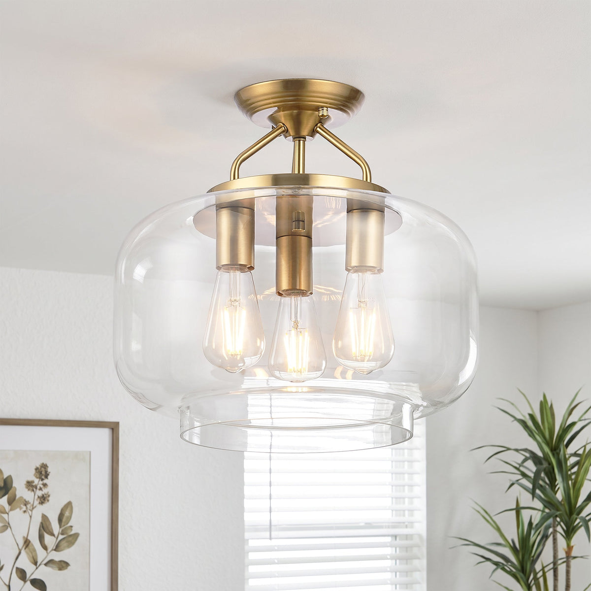 Cara 3-Light Brushed Brass Semi-Flush Mount Ceiling Light