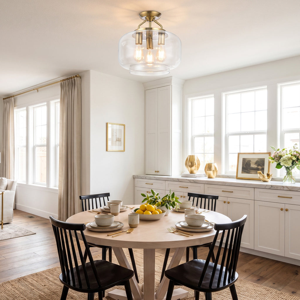 Cara 3-Light Brushed Brass Semi-Flush Mount Ceiling Light