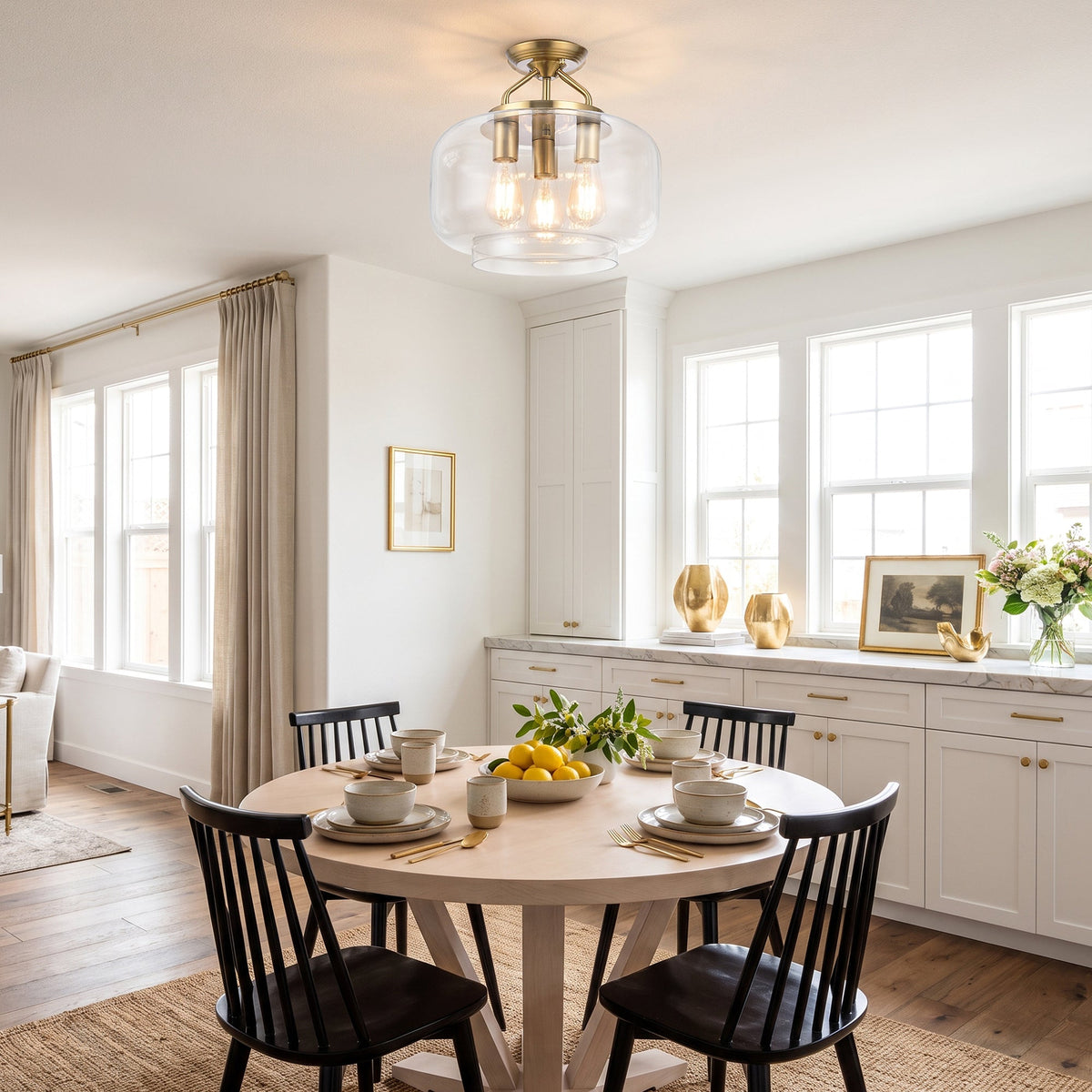 Cara 3-Light Brushed Brass Semi-Flush Mount Ceiling Light