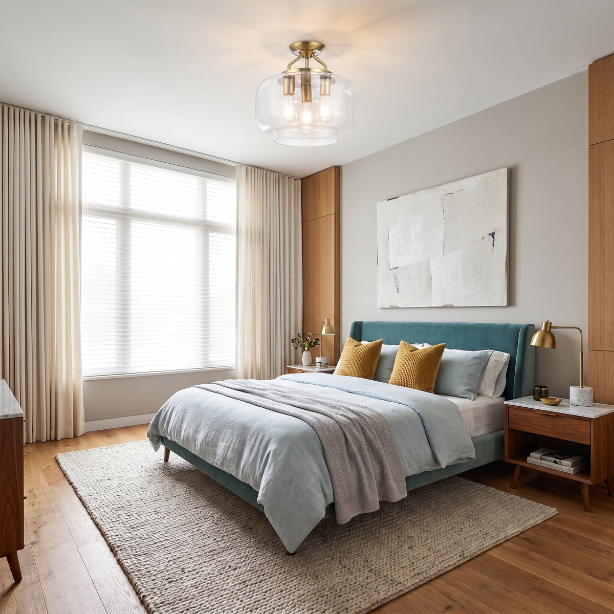 Cara 3-Light Brushed Brass Semi-Flush Mount Ceiling Light