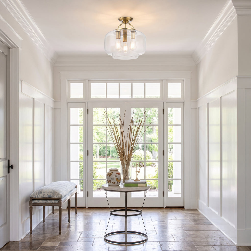 Cara 3-Light Brushed Brass Semi-Flush Mount Ceiling Light