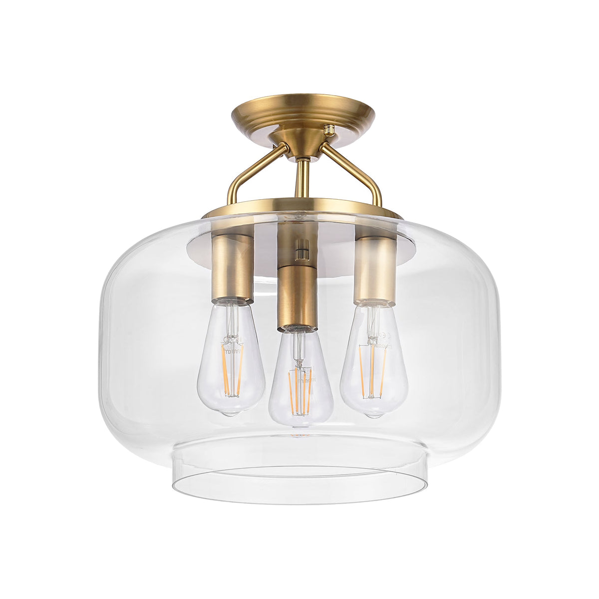 Cara 3-Light Brushed Brass Semi-Flush Mount Ceiling Light