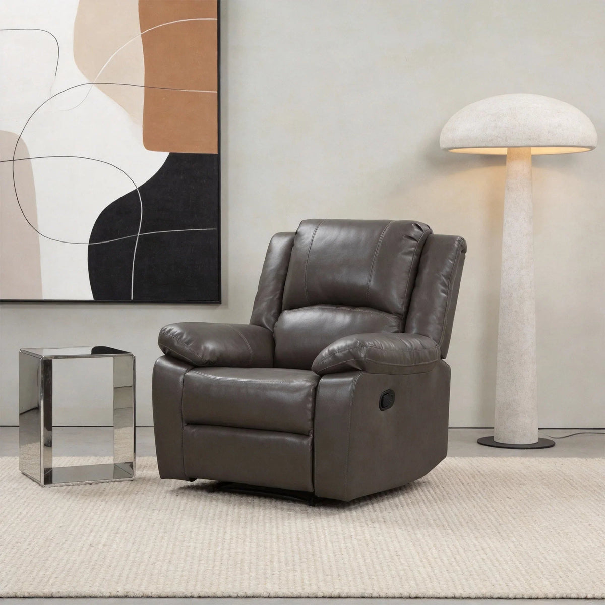 37 Inch Breathable Leather Glider Recliner with Pillow Top Arms