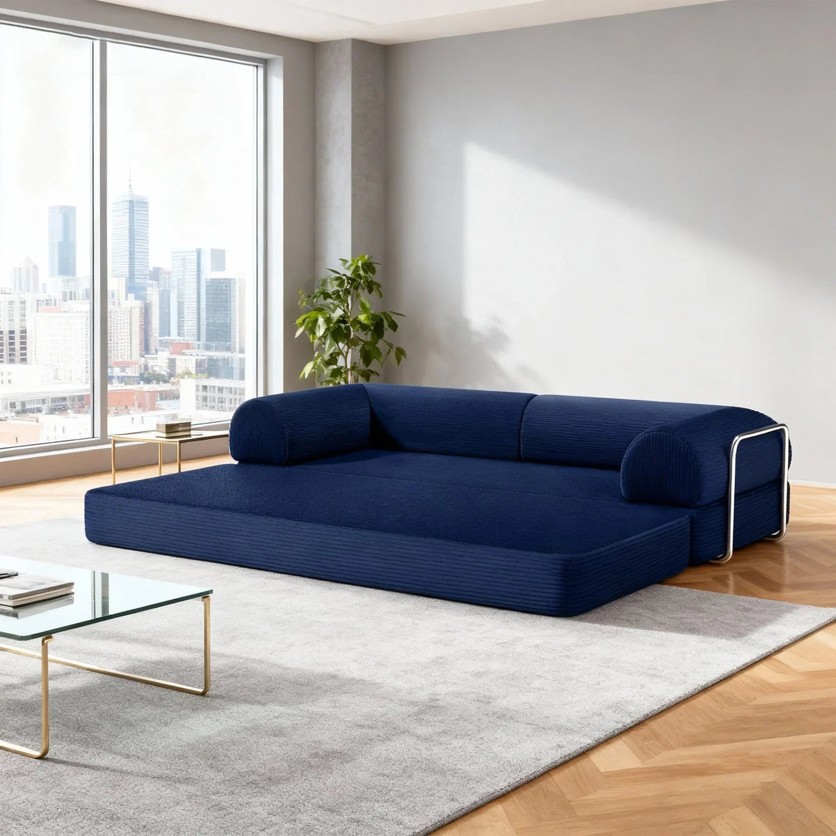 79 Inch Perri Corduroy Compressed Sofa Bed with Lumbar Pillow for Living Room, Office