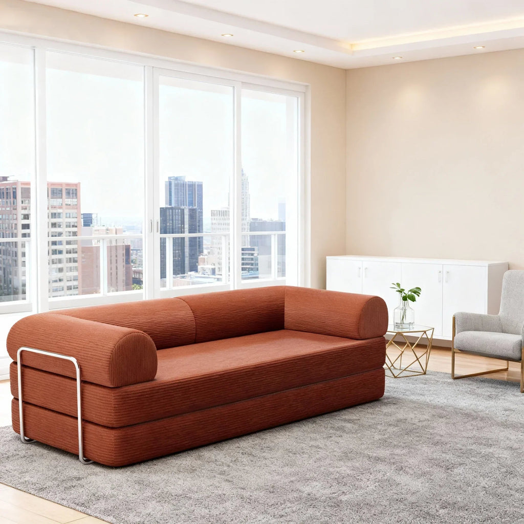 79 Inch Perri Corduroy Compressed Sofa Bed with Lumbar Pillow for Living Room, Office